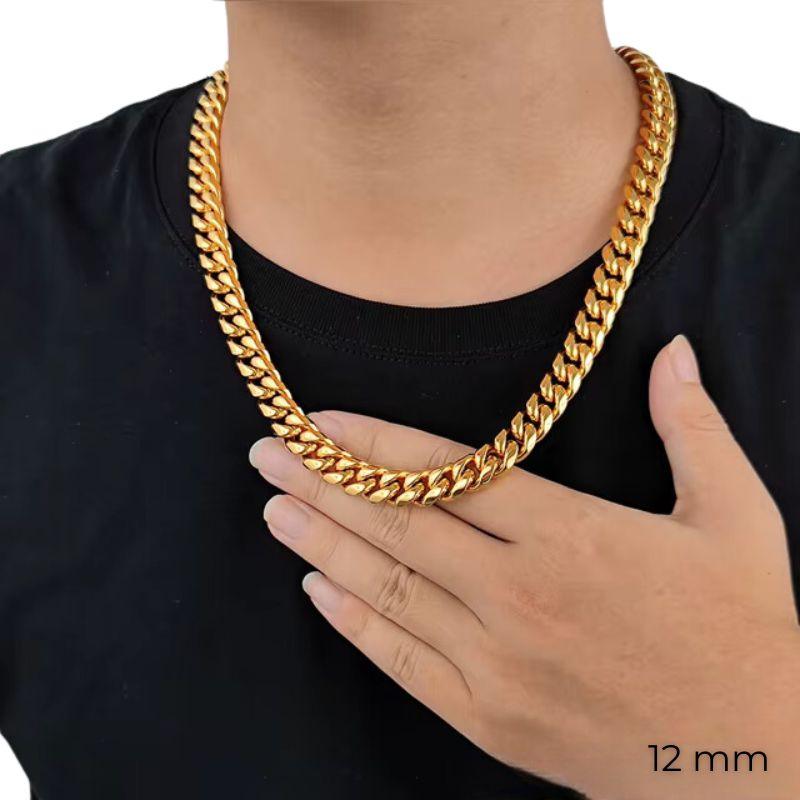 Corrente Ouro 18K Elo Cubano Fecho Cravejado 12 mm Miami MR 07 - MR SOUL